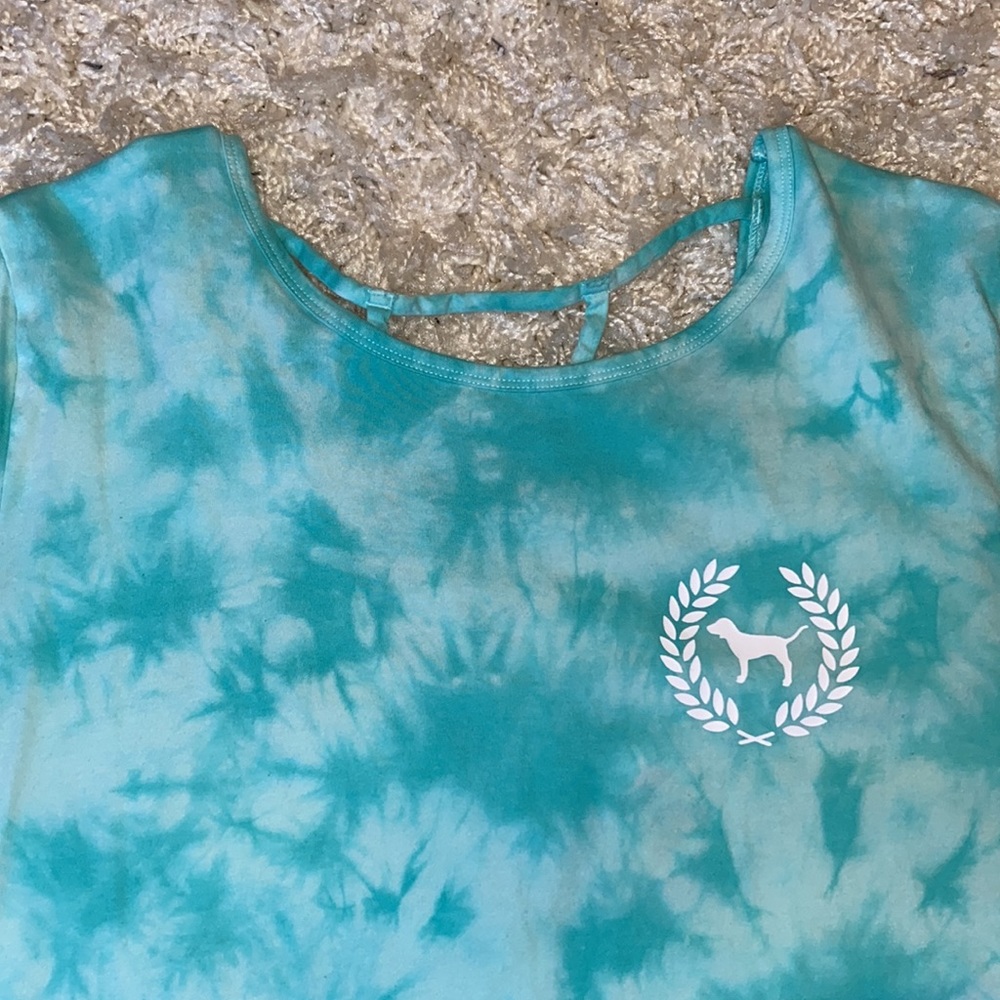 Victoria's Secret PINK Blue Tie-dye Strappy Back T-shirt.